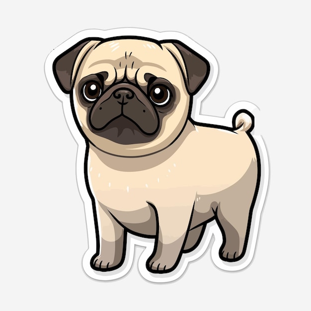 una pegatina de un perro pug con una pegatina que dice pug.