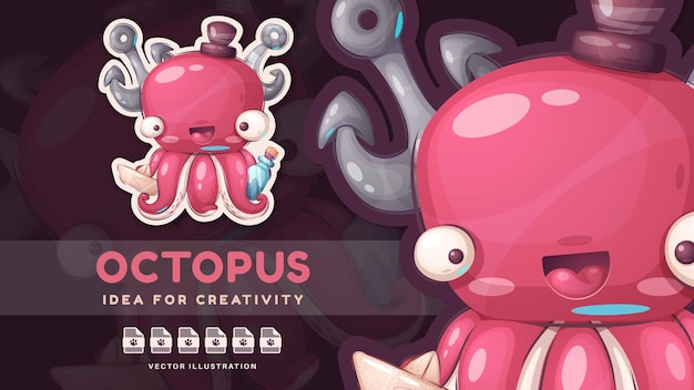 Pegatina personaje de dibujos animados adorable pulpo