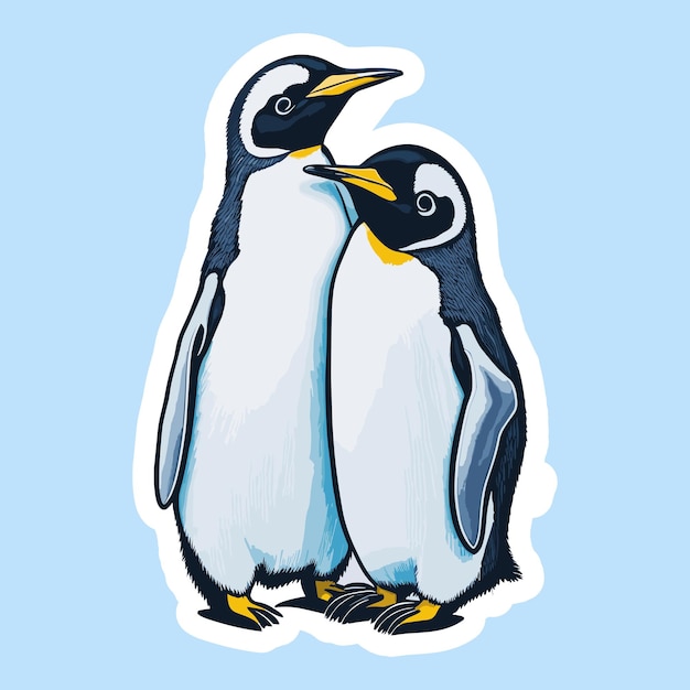 Pegatina de pingüinos sobre fondo blanco.