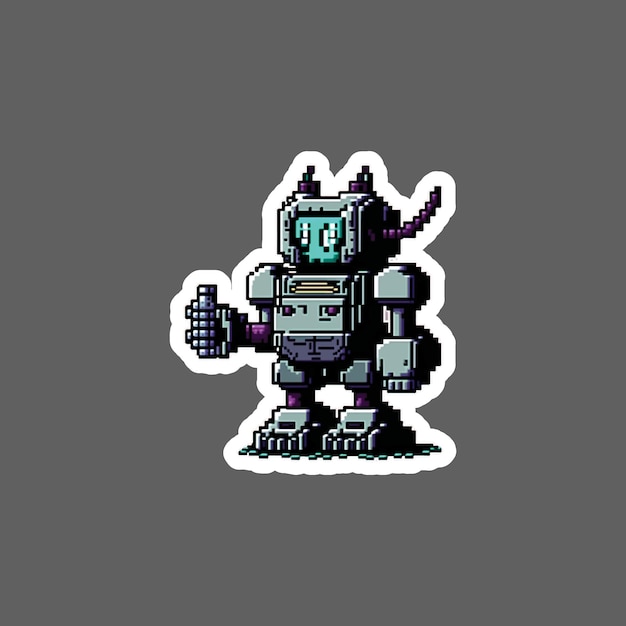 Pegatina de píxel de 16 bits robot cyberpunk