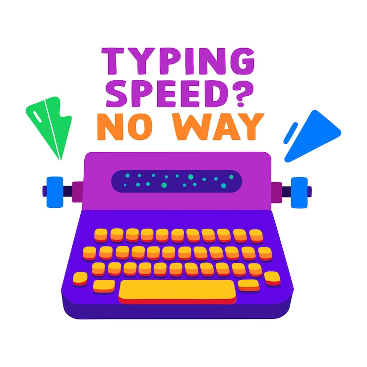 Vector una pegatina plana de una máquina de escribir con tipografía de velocidad de escritura