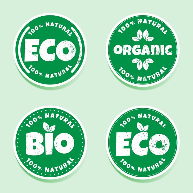 Vector pegatina de productos ecológicos, bio, orgánicos y naturales.