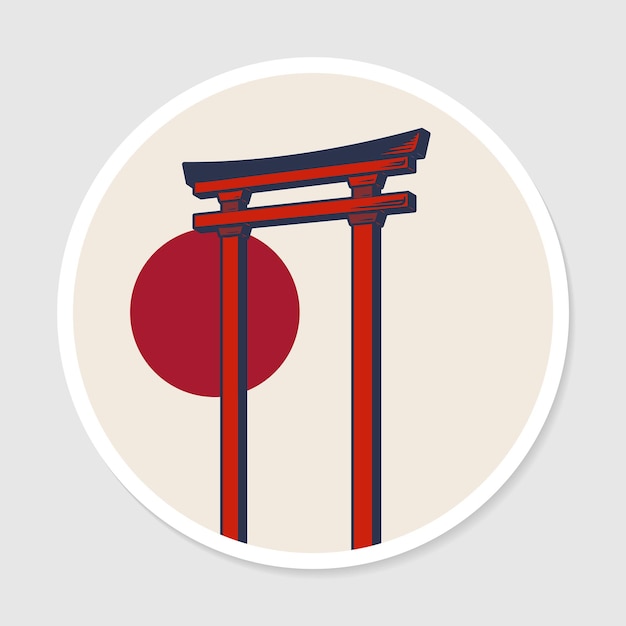 Pegatina de puerta torii japonesa con vector de borde blanco