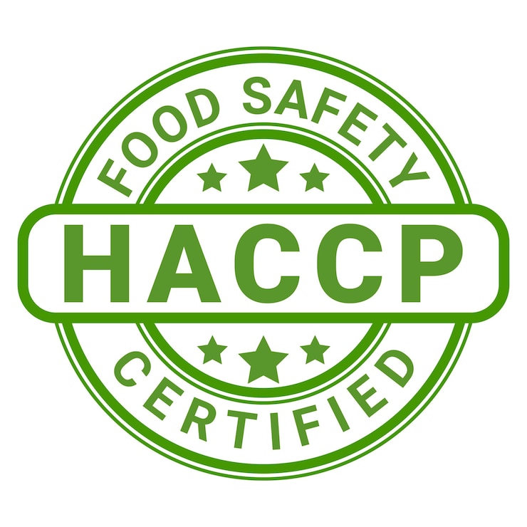 Vector pegatina de sello certificado haccp de seguridad alimentaria verde con ilustración de vector de estrellas