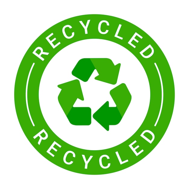 Pegatina de sello verde reciclado con ilustración de vector de icono de reciclaje