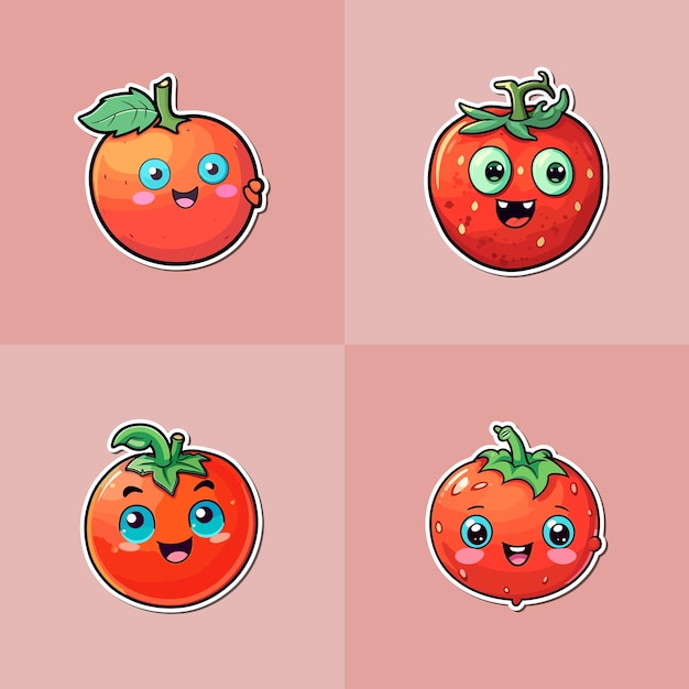 Vector pegatina de tomate kawaii ilustración de dibujos animados