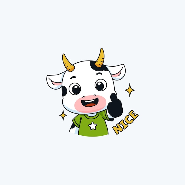 Pegatina vaca animal pulgar arriba ilustración de estilo de dibujos animados