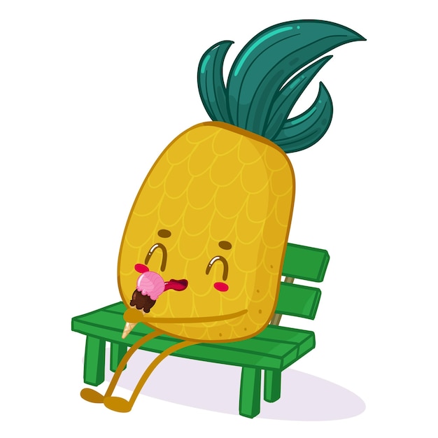 Pegatina de verano de personaje de piña kawaii