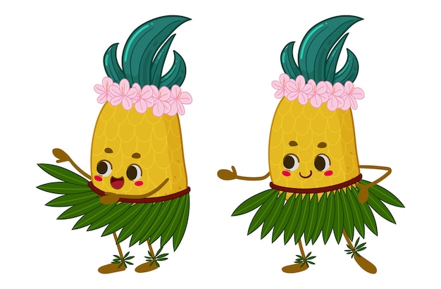 Pegatina de verano de personaje de piña kawaii