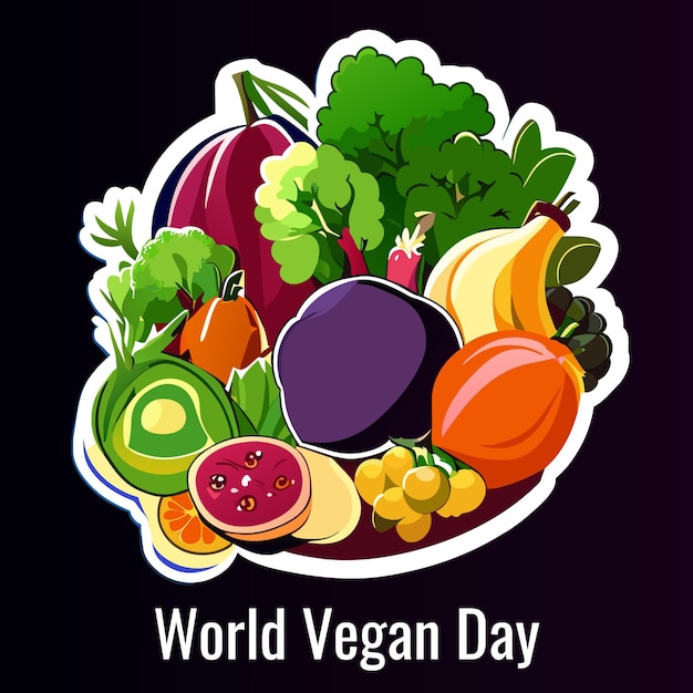 Pegatina de verduras orgánicas o día mundial del vegano