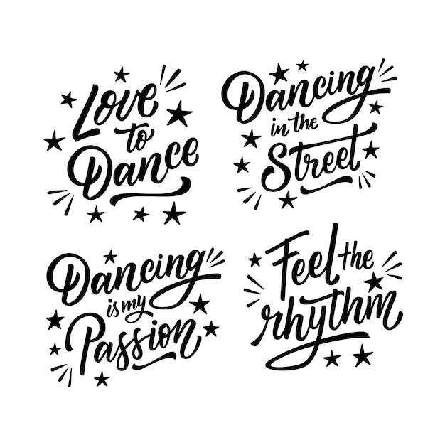 Vector pegatinas de baile de letras negras