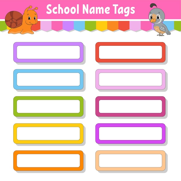 Pegatinas brillantes Etiqueta de nombre de escuela Etiqueta rectangular Ilustración aislada de vector de color