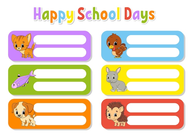 Pegatinas brillantes Etiqueta de nombre de escuela Etiqueta rectangular Ilustración aislada de vector de color