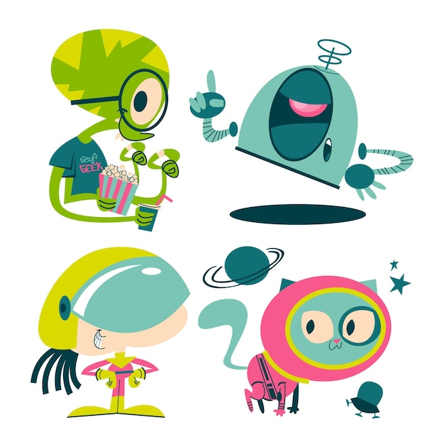 Vector pegatinas de ciencia ficción de dibujos animados retro