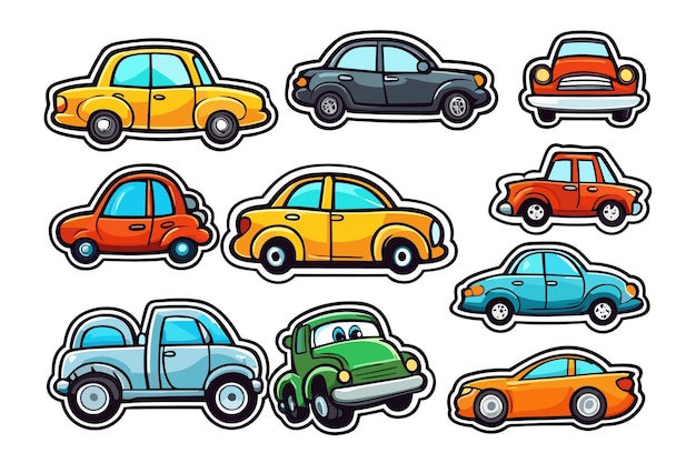 Vector pegatinas de coches antiguos e ilustración de coches de viaje