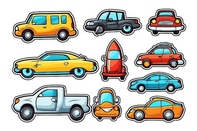 Vector pegatinas de coches antiguos e ilustración de coches de viaje