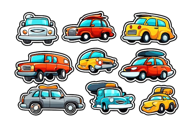 Vector pegatinas de coches antiguos e ilustración de coches de viaje