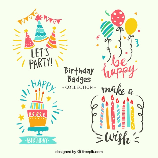 Pegatinas de cumpleaños colorido paquete en estilo retro