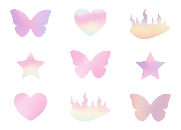 pegatinas de degradado de moda y2k, corazones, mariposas, estrellas, llamas, estilo de los 90 y 2000, nostalgia