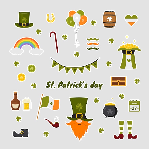Pegatinas del día de San Patricio Lindos elementos festivos
