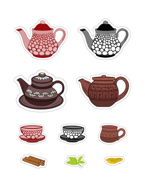 Vector pegatinas de dibujo vectorial tazas de café