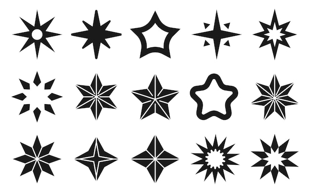 Pegatinas de estrellas brillantes Estrellas de silueta negra Diversas formas y elementos decorativos Glifo simple