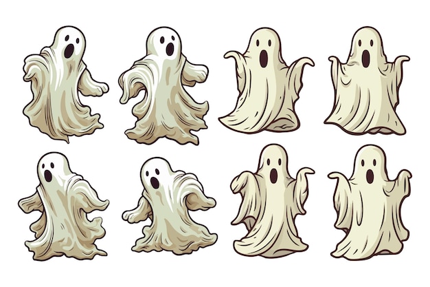 Pegatinas de fantasmas de dibujos animados en colección de color blanco