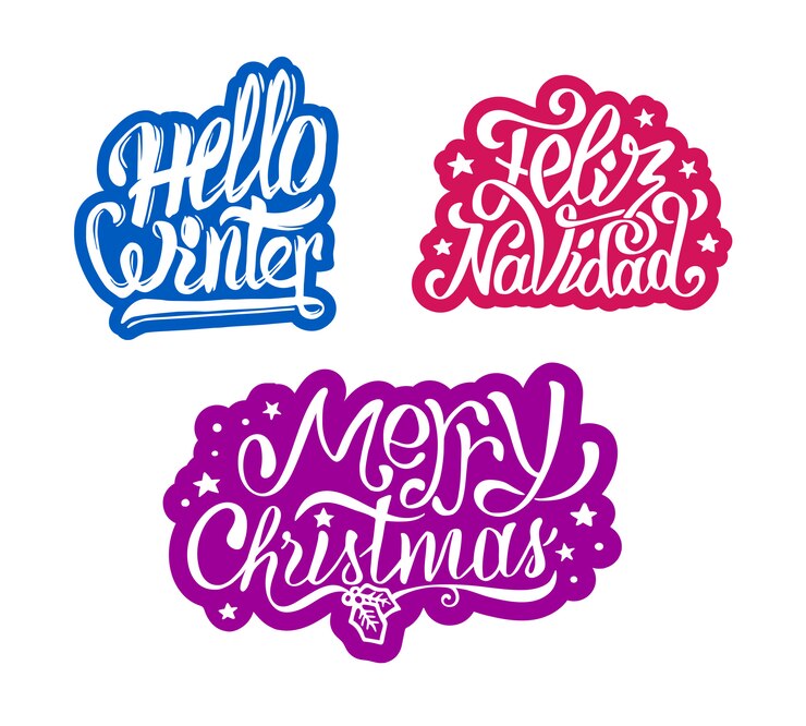 Vector pegatinas de feliz navidad y feliz navidad