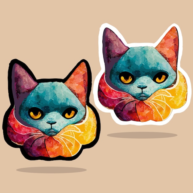 Pegatinas de gato fondo transparente png vector cabeza de gato corcolorful