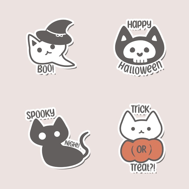 Vector pegatinas de gato de halloween palabra