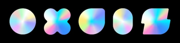 Pegatinas holográficas Etiquetas holográficas de diferentes formas Formas adhesivas para maquetas de diseño Pegatinas texturadas holográficas para etiquetas de vista previa etiquetas Ilustración vectorial