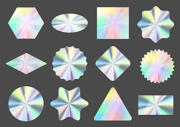 Pegatinas holográficas etiquetas de holograma emblemas de sello de productos etiquetas adhesivas de garantía de lámina de plata sellos de calidad conjunto de vectores de etiquetas de certificados