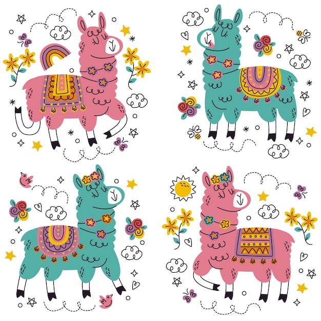 Pegatinas de llama dibujadas a mano de Doodle