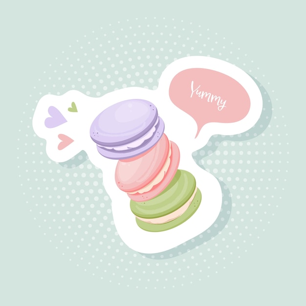 Pegatinas de macarons en arte pop, estilo retro vintage