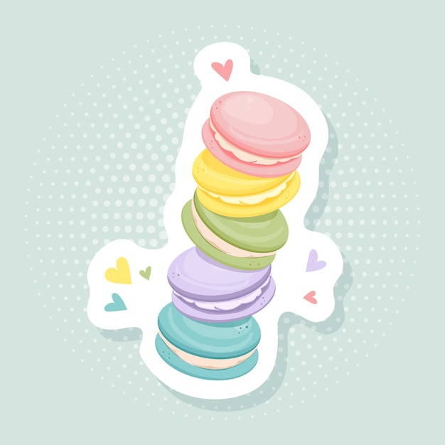 Vector pegatinas de macarons en arte pop, estilo retro vintage