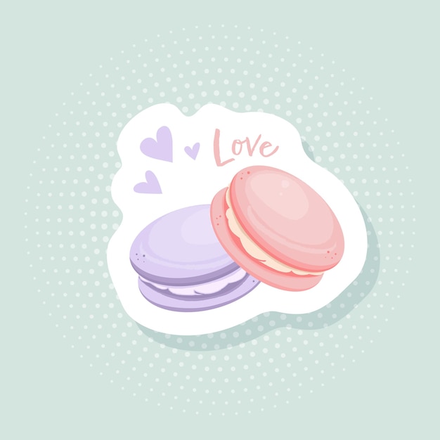 Vector pegatinas de macarons en arte pop, estilo retro vintage