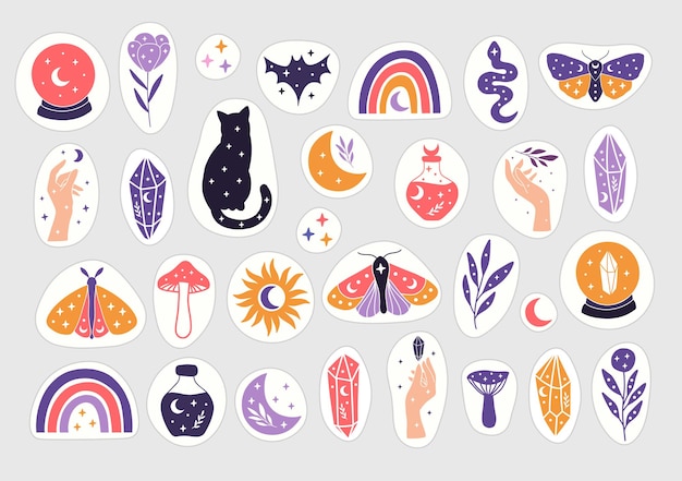 Pegatinas mágicas ilustración vectorial plana