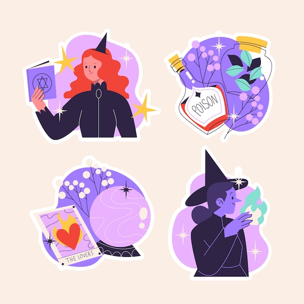 Pegatinas mágicas ingenuas de diseño plano