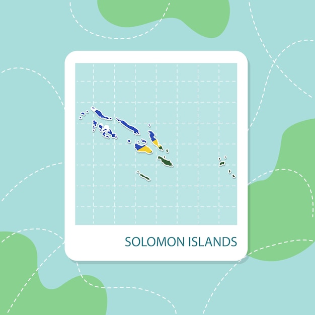 Vector pegatinas de mapa de islas salomón con patrón de bandera en marco