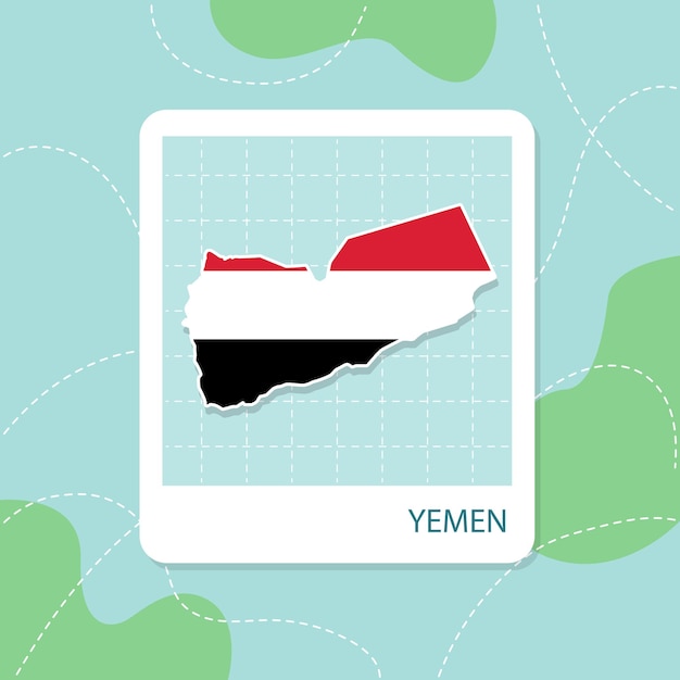 Pegatinas de mapa de yemen con patrón de bandera en marco