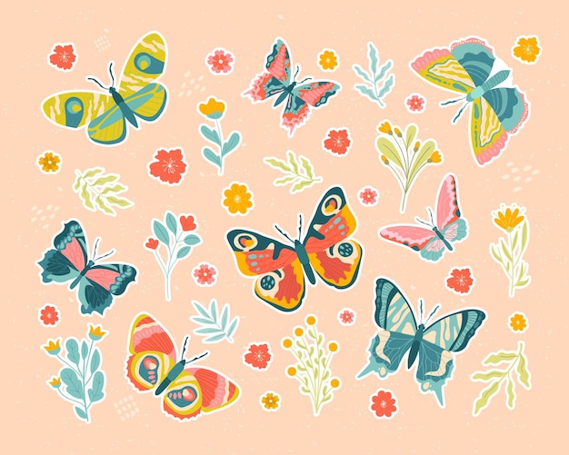 Pegatinas de mariposas y flores