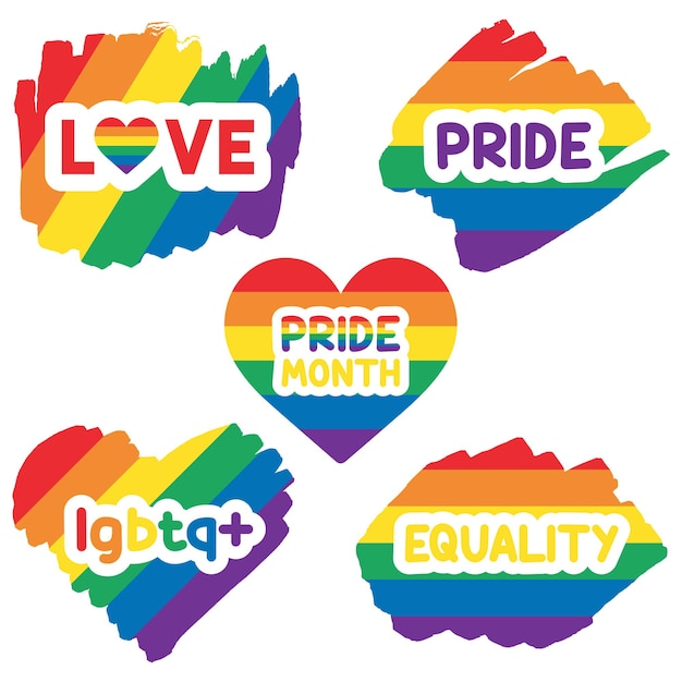 Las pegatinas del mes del orgullo, la bandera del arco iris LGBTQ, el amor, la igualdad.