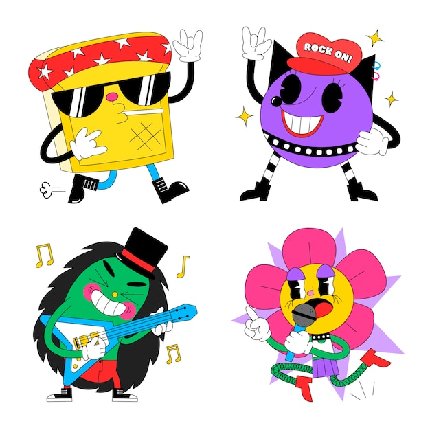 Vector pegatinas de música rock ácida