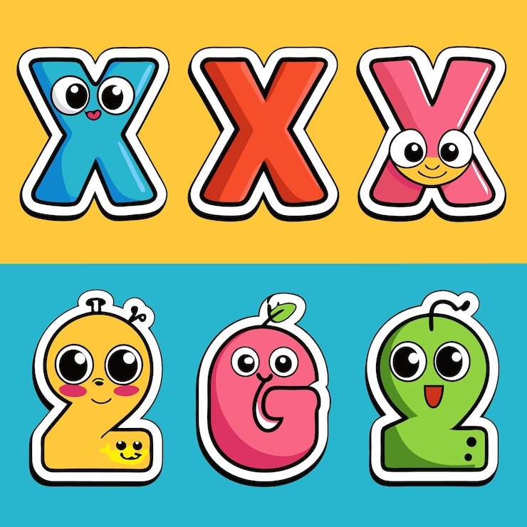 Vector pegatinas de números y letras lindas