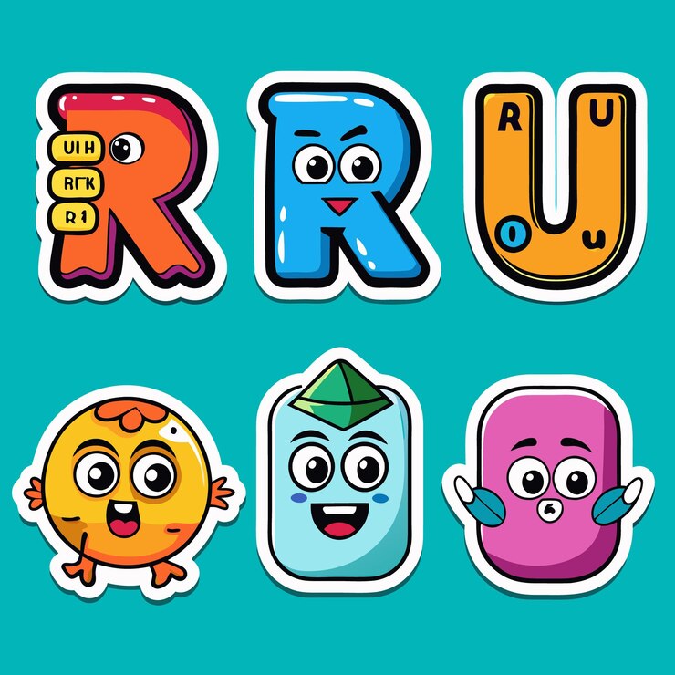 Vector pegatinas de números y letras lindas