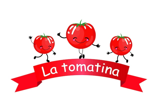 Vector pegatinas. objetos aislados para decoración de la fiesta española de la batalla del tomate la tomat