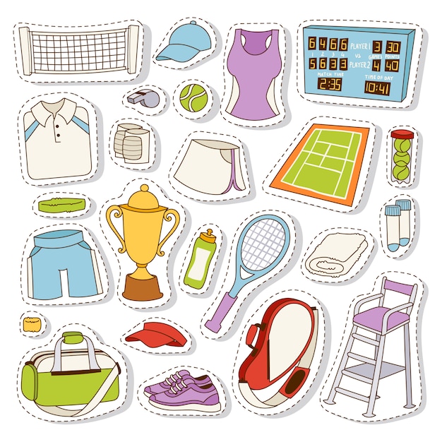 Pegatinas de tenis set vector.