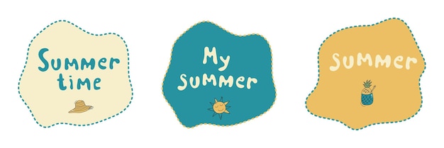 Pegatinas de verano dibujadas a mano en forma de nube abstracta con letras Summer time Sticker doodle collection