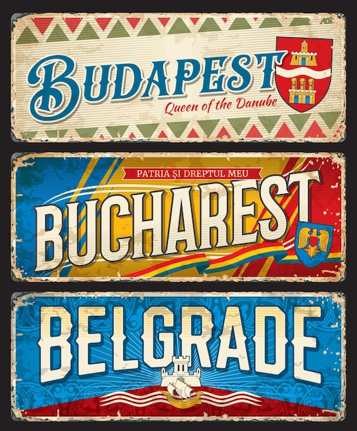 Pegatinas de viaje de la ciudad de budapest bucarest belgrado