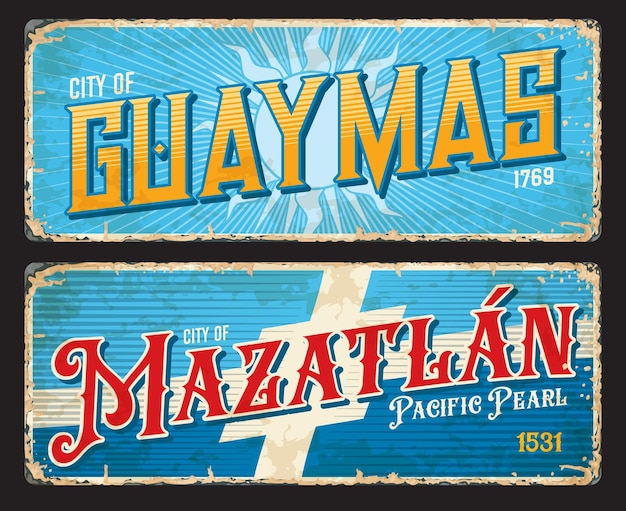 Pegatinas de viaje de la ciudad mexicana de guaymas mazatlán